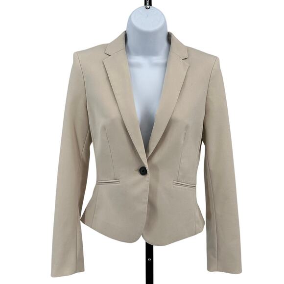 H&M Fitted Blazer WMNS 4 Beige Long Sleeve Single Breasted Notch Lapel Classic - Picture 1 of 8